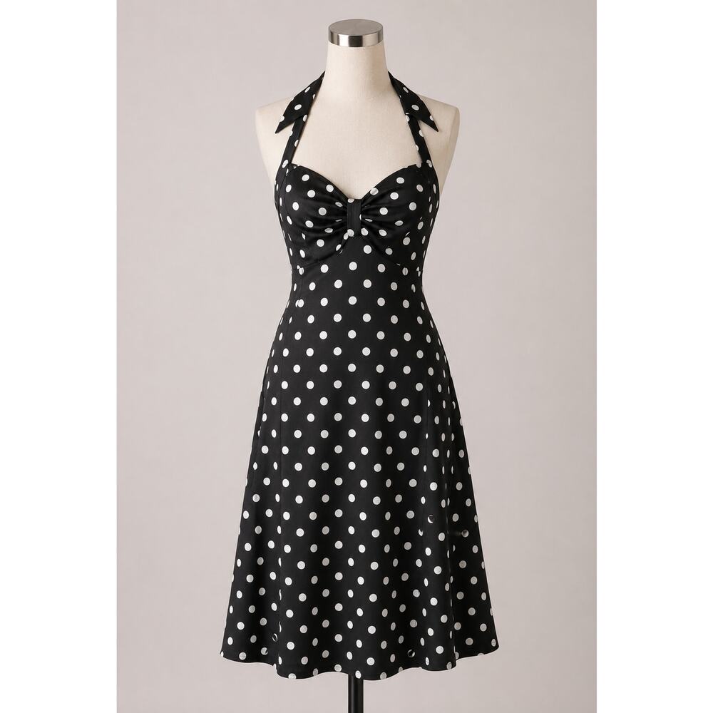 Black and White Polka Dot Dress 2X Pin Up 1950 Style Deadly Dames